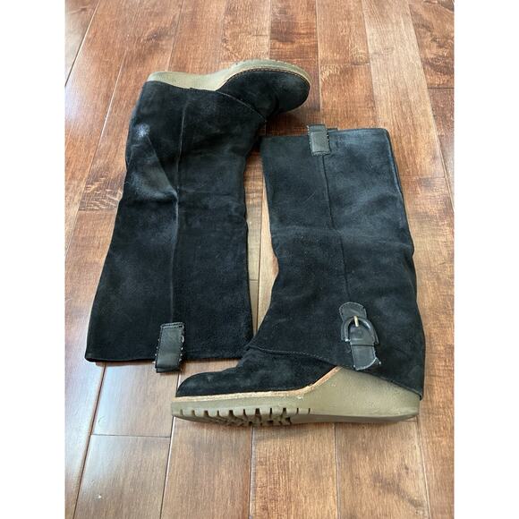Ash Tall Wage Boots Cuff Knee High Womens US7 EU 37.5 Suede Black Pull On - Picture 1 of 8